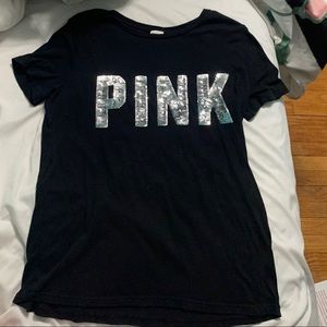 PINK Victoria’s Secret Black Sequined Short Sleeve